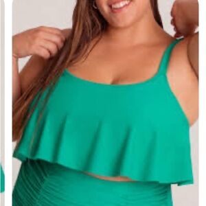 Shapermint Essentials‎ Swim Ruffled Bikini Top Dark Mint Si3 2X